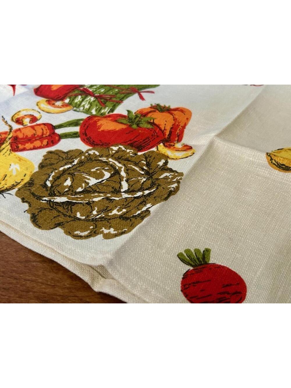 Vintage Linen Vegetable Print Kitchen Towel